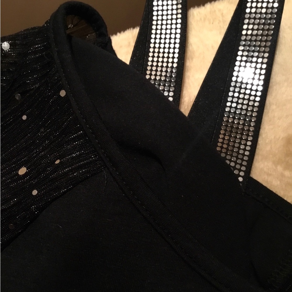 🆕 SHEIN Black Top with Sequin Accent Straps 🖤🖤🖤